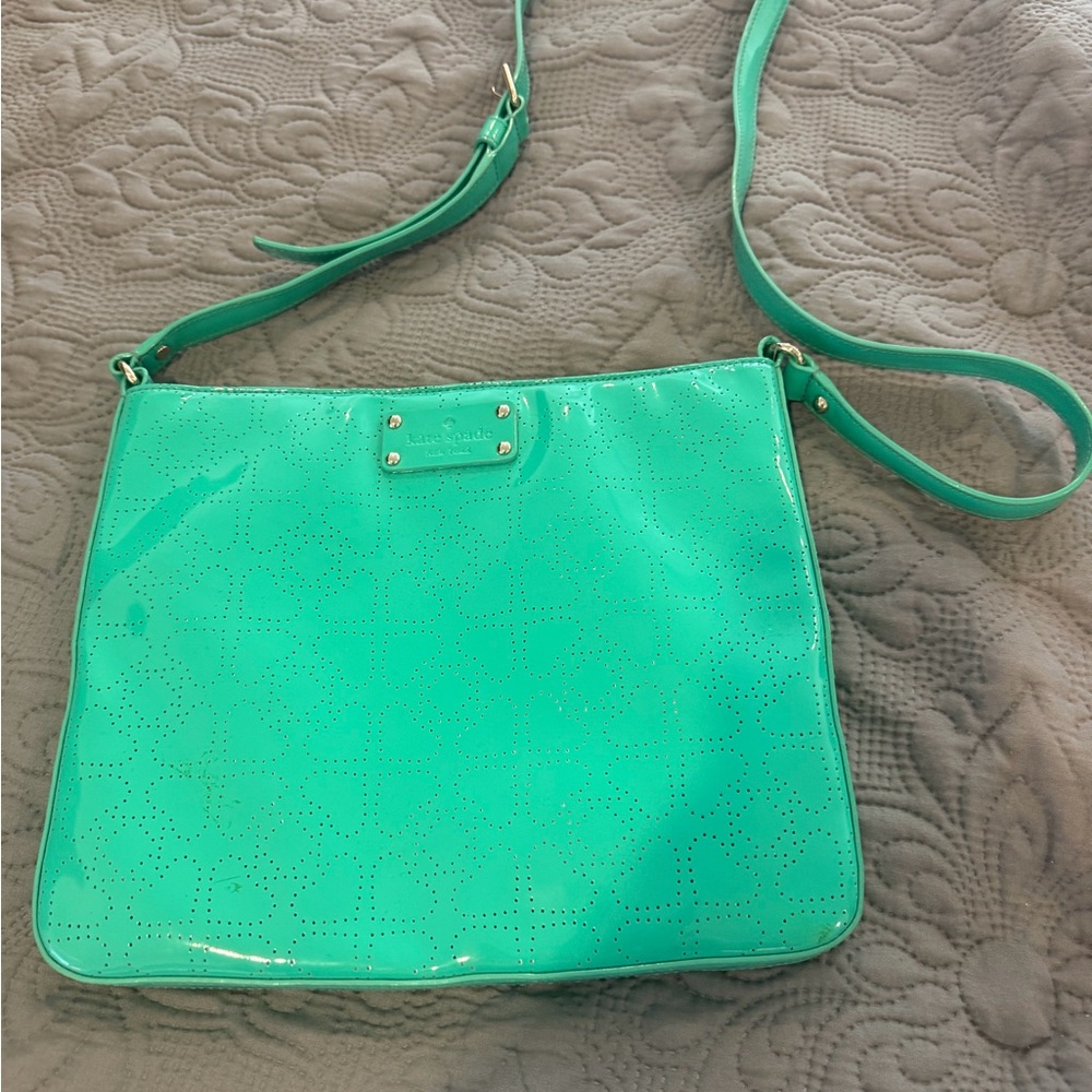 kate spade Mint Green Patent Leather Crossbody with Perforated Clover Motif